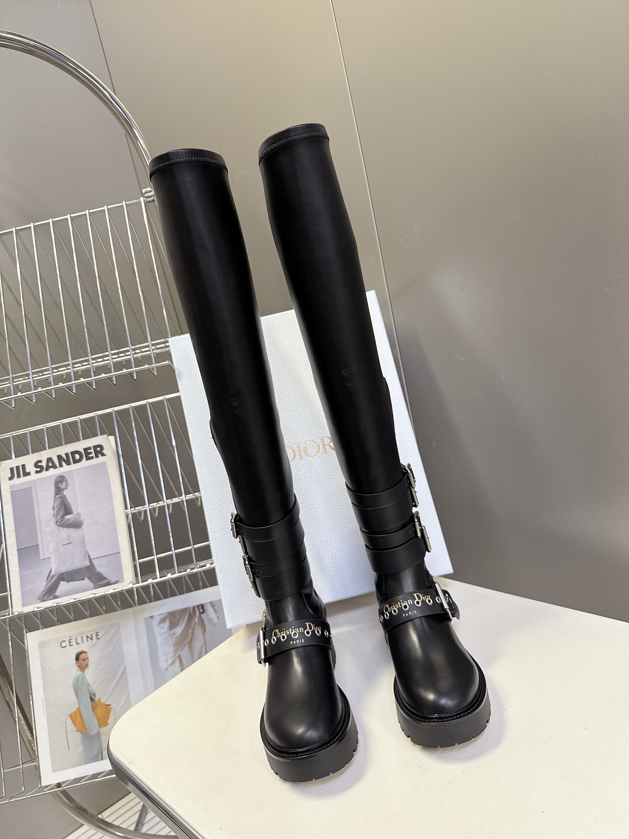 DIOR D-FIGHT BOOT 25S IN BLACK CALFSKIN WITH SILVER HARDWARE