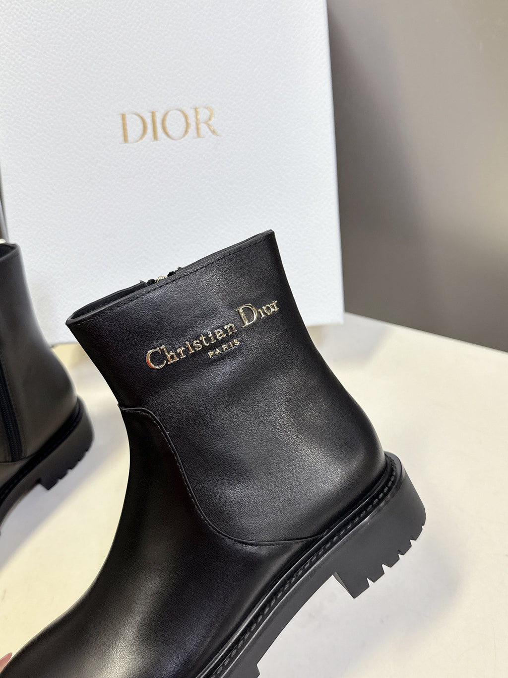 DIOR 25S D-MAJOR ANKLE BOOTS IN BLACK LAMBSKIN WITH GOLD HARDWARE