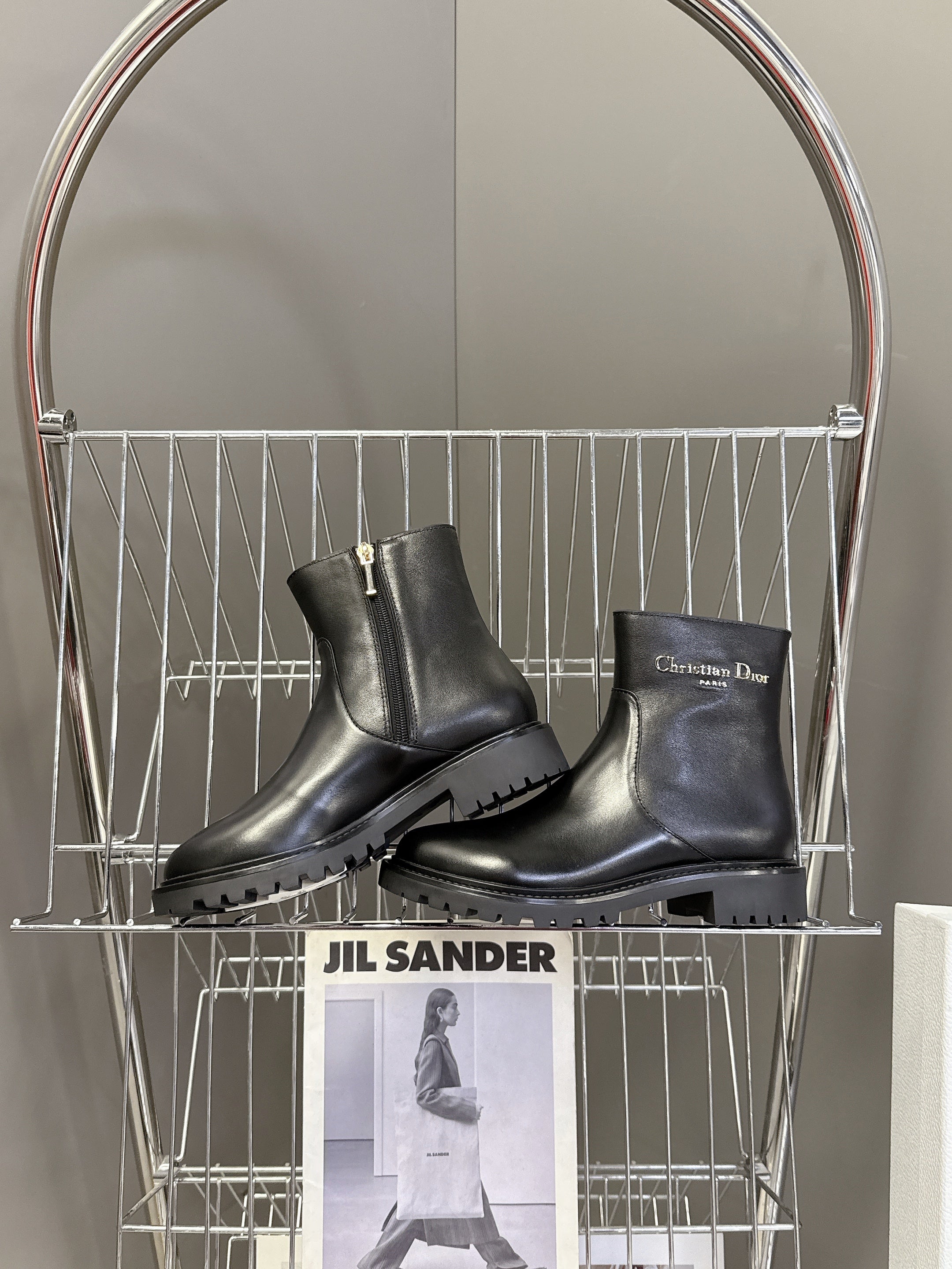 DIOR 25S D-MAJOR ANKLE BOOTS IN BLACK LAMBSKIN WITH GOLD HARDWARE