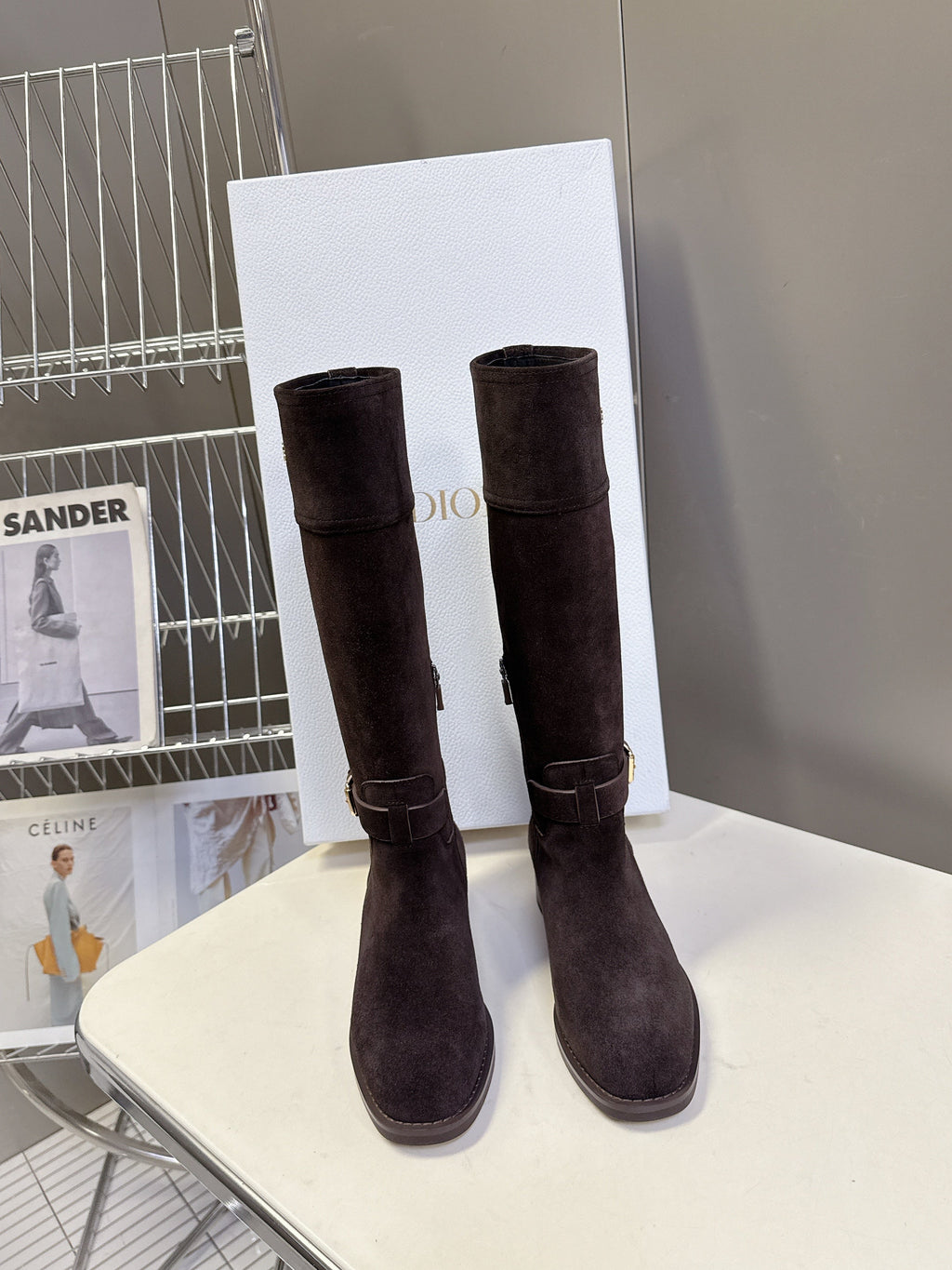 DIOR 25S BROWN HIGH BOOTS IN DARK BROWN SUEDE