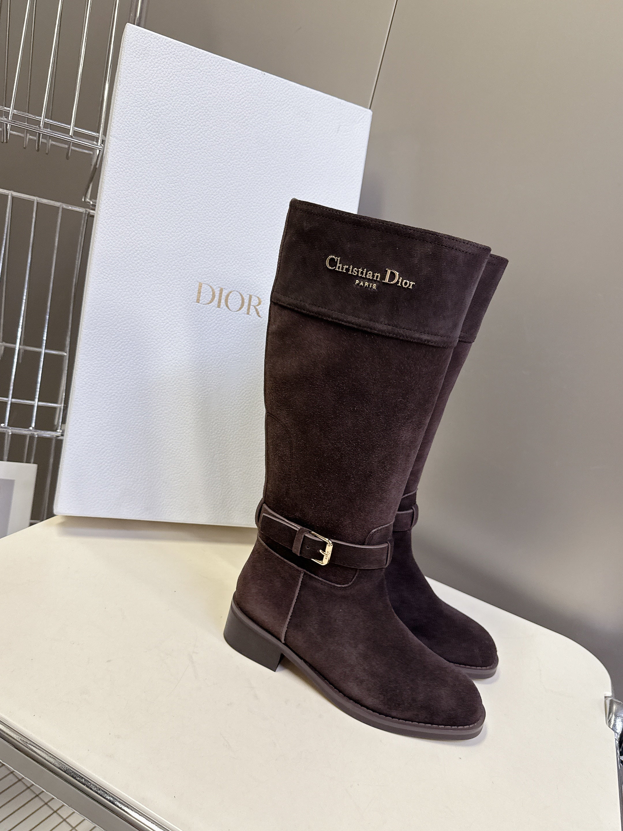 DIOR 25S BROWN HIGH BOOTS IN DARK BROWN SUEDE