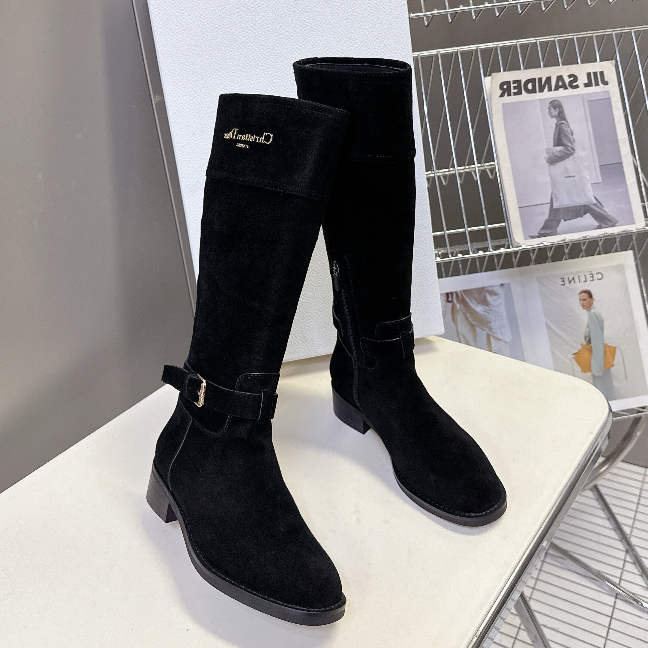 DIOR 25S BLACK HIGH BOOTS IN BLACK SUEDE
