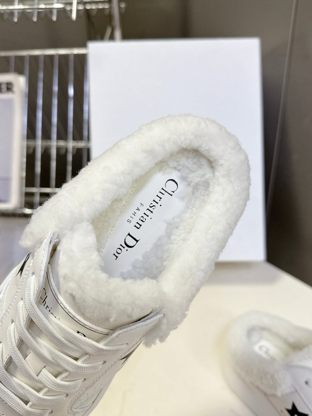 DIOR 25S DIOR STAR SNEAKERS 40 MM IN WHITE LAMBSKIN AND WOOL STYLE 1