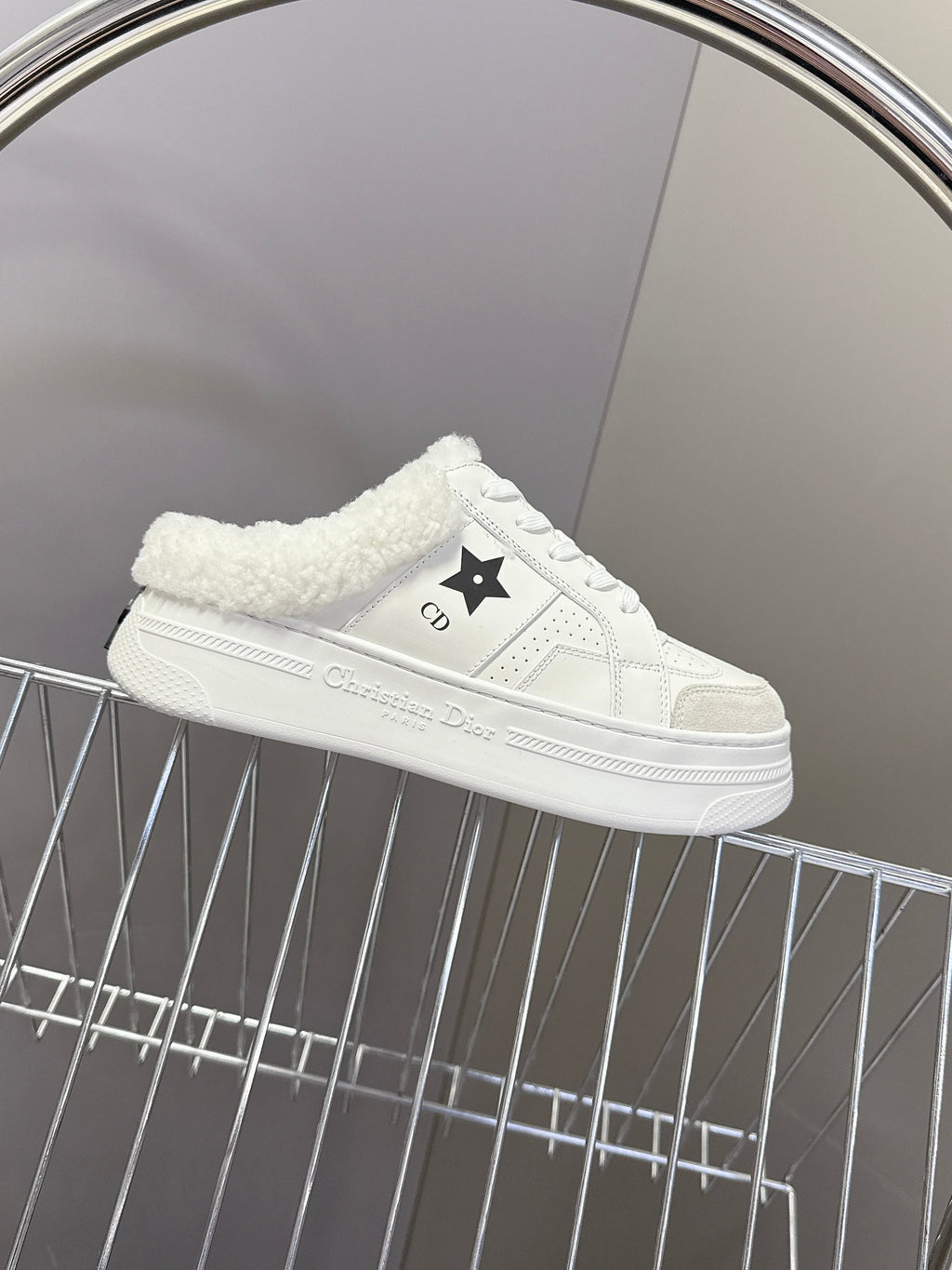 DIOR 25S DIOR STAR SNEAKERS 40 MM IN WHITE LAMBSKIN AND WOOL STYLE 1