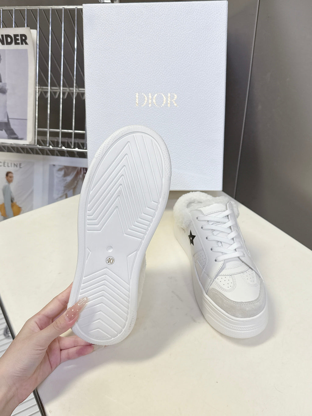 DIOR 25S DIOR STAR SNEAKERS 40 MM IN WHITE LAMBSKIN AND WOOL STYLE 1