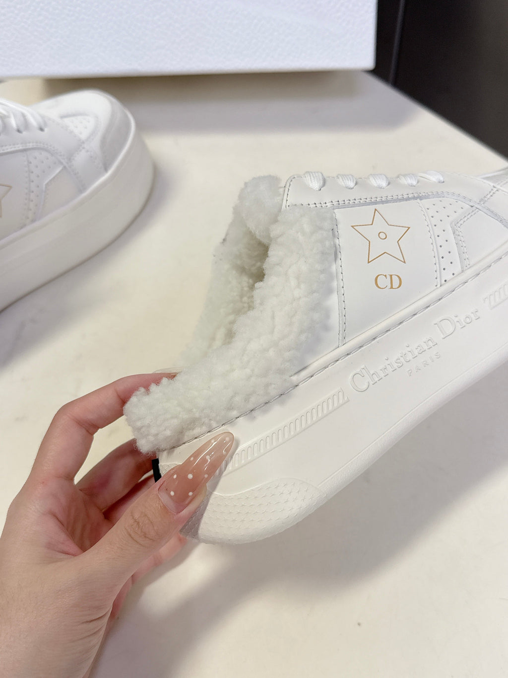 DIOR 25S DIOR STAR SNEAKERS 40 MM IN WHITE LAMBSKIN AND WOOL
