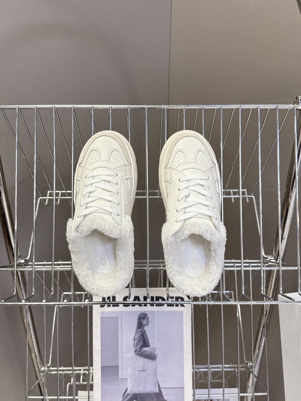 DIOR 25S DIOR STAR SNEAKERS 40 MM IN WHITE LAMBSKIN AND WOOL