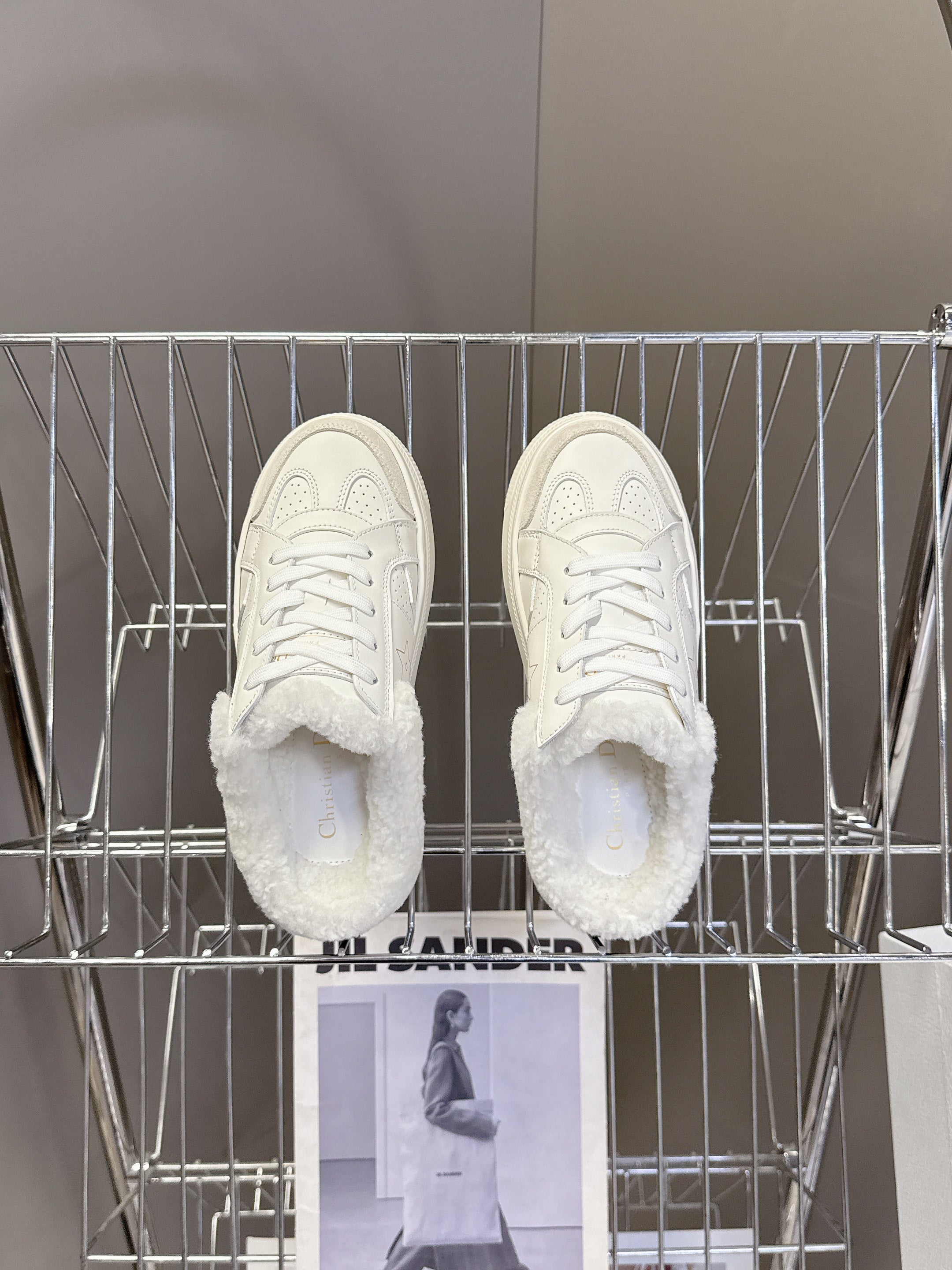 DIOR 25S DIOR STAR SNEAKERS 40 MM IN WHITE LAMBSKIN AND WOOL