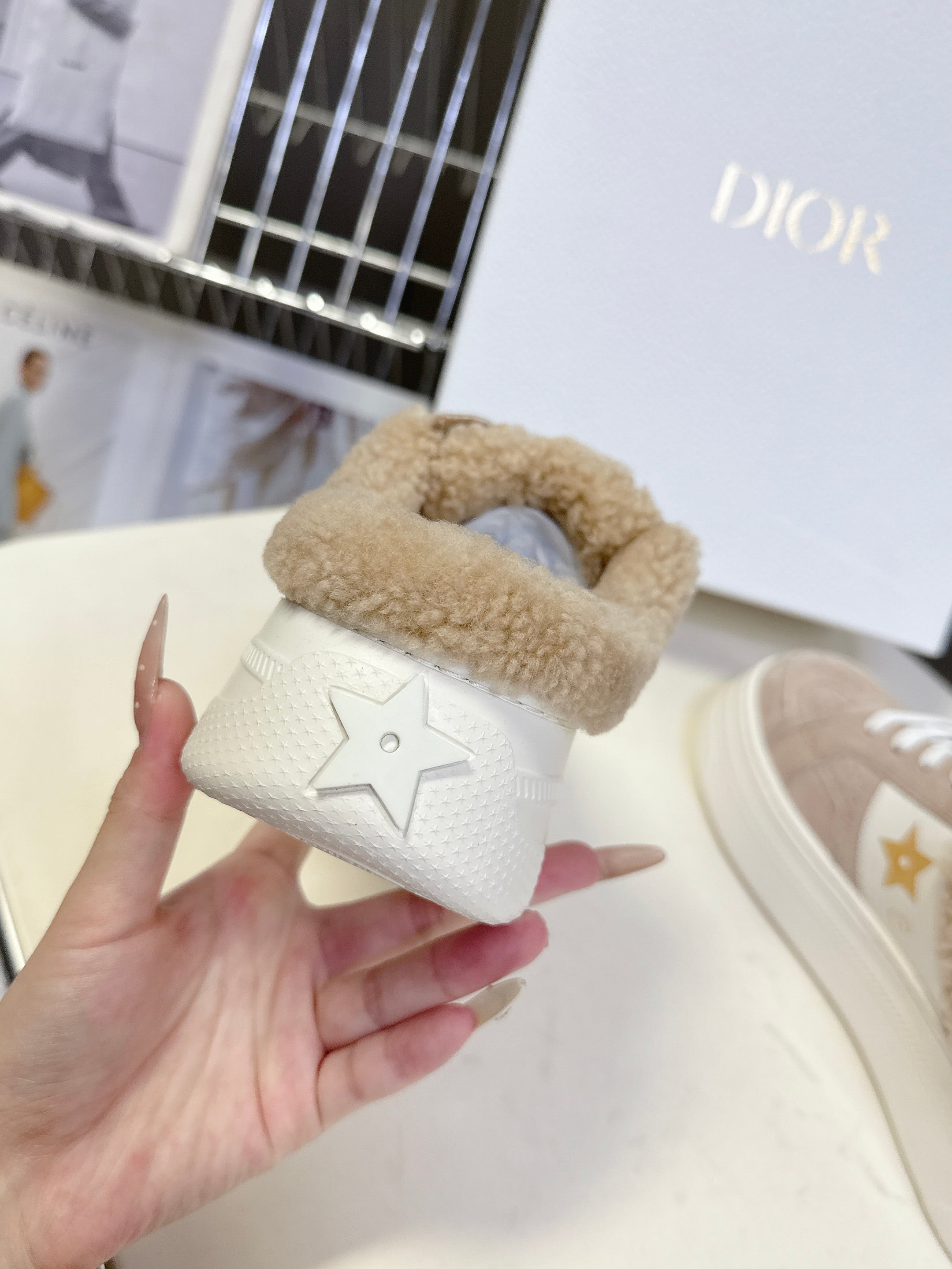 DIOR 25S DIOR STAR SNEAKERS 40 MM IN NUDE PINK SUEDE AND WOOL