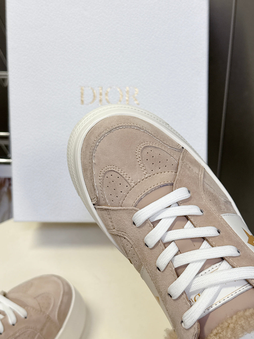DIOR 25S DIOR STAR SNEAKERS 40 MM IN NUDE PINK SUEDE AND WOOL