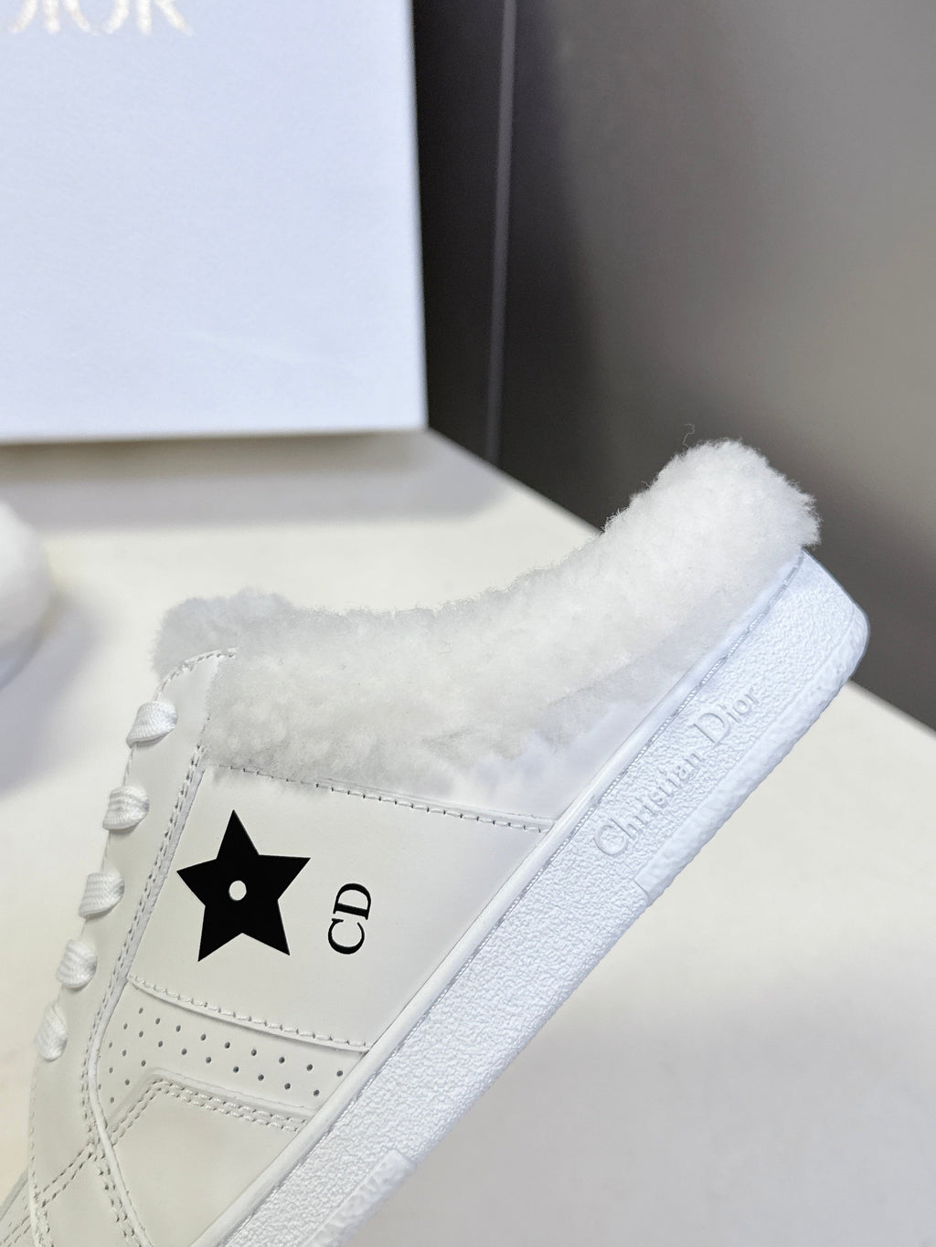 DIOR 25S DIOR STAR SNEAKERS IN WHITE LAMBSKIN AND WOOL