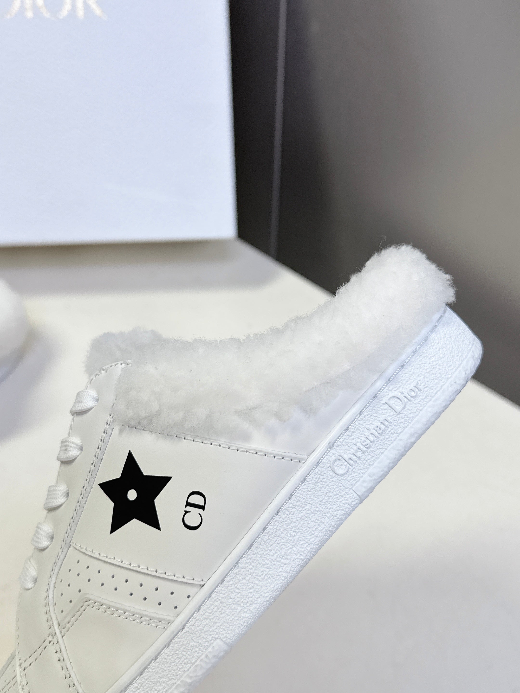 DIOR 25S DIOR STAR SNEAKERS IN WHITE LAMBSKIN AND WOOL