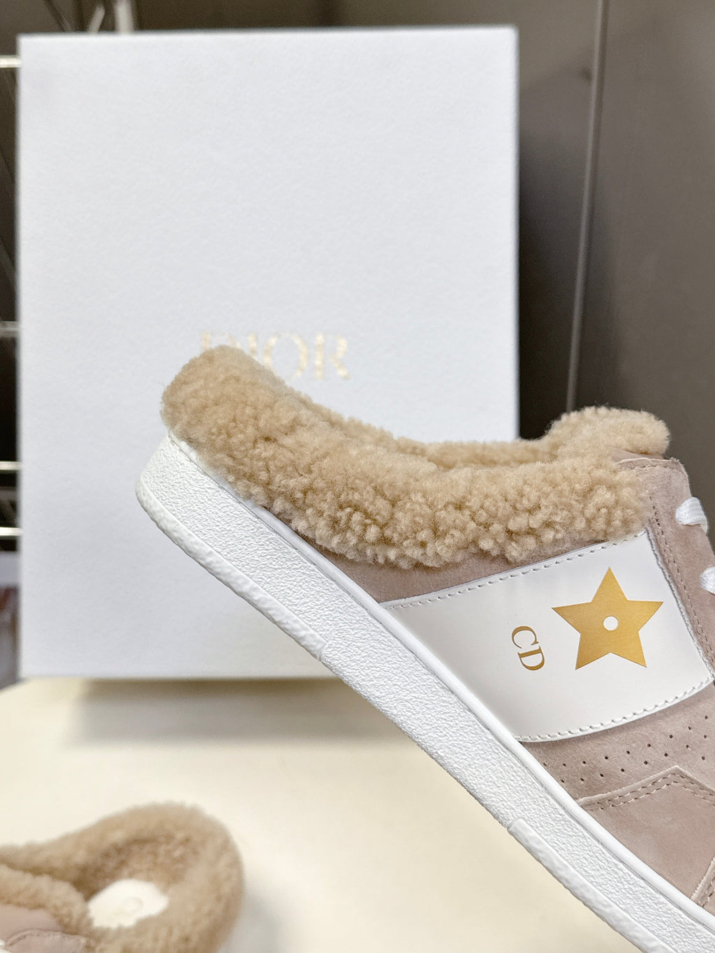 DIOR 25S DIOR STAR SNEAKERS IN NUDE PINK SUEDE AND WOOL