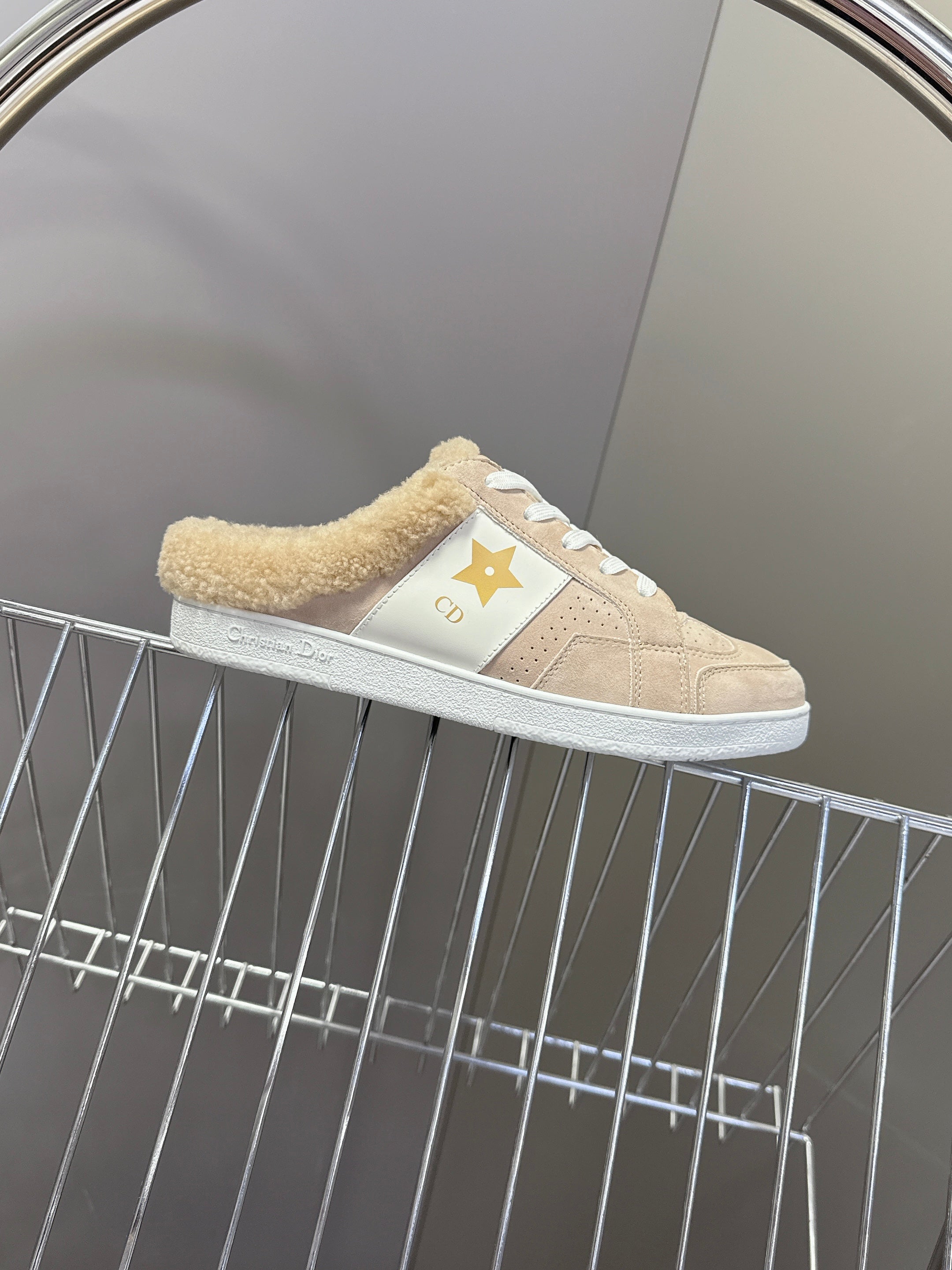 DIOR 25S DIOR STAR SNEAKERS IN NUDE PINK SUEDE AND WOOL