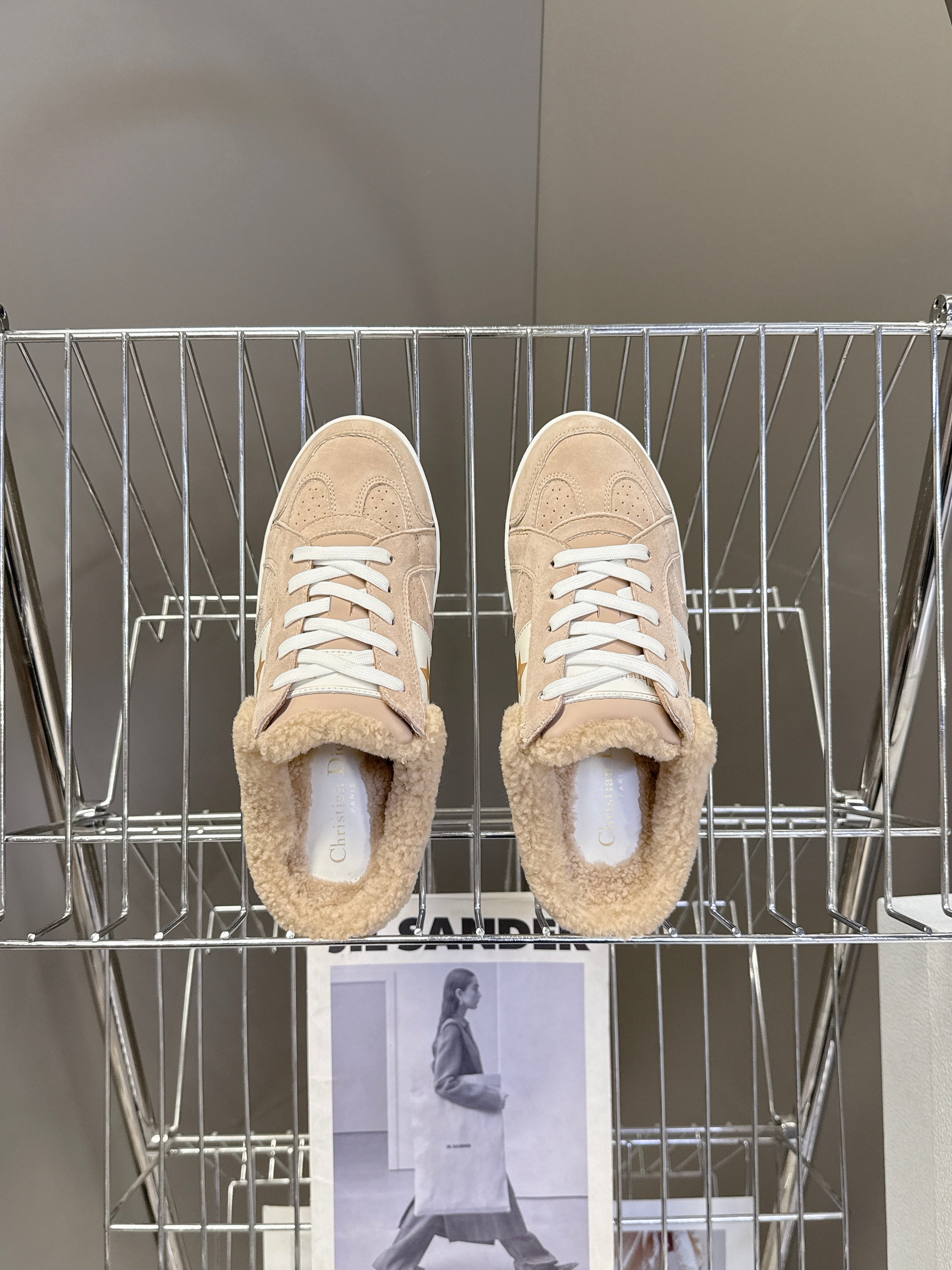 DIOR 25S DIOR STAR SNEAKERS IN NUDE PINK SUEDE AND WOOL