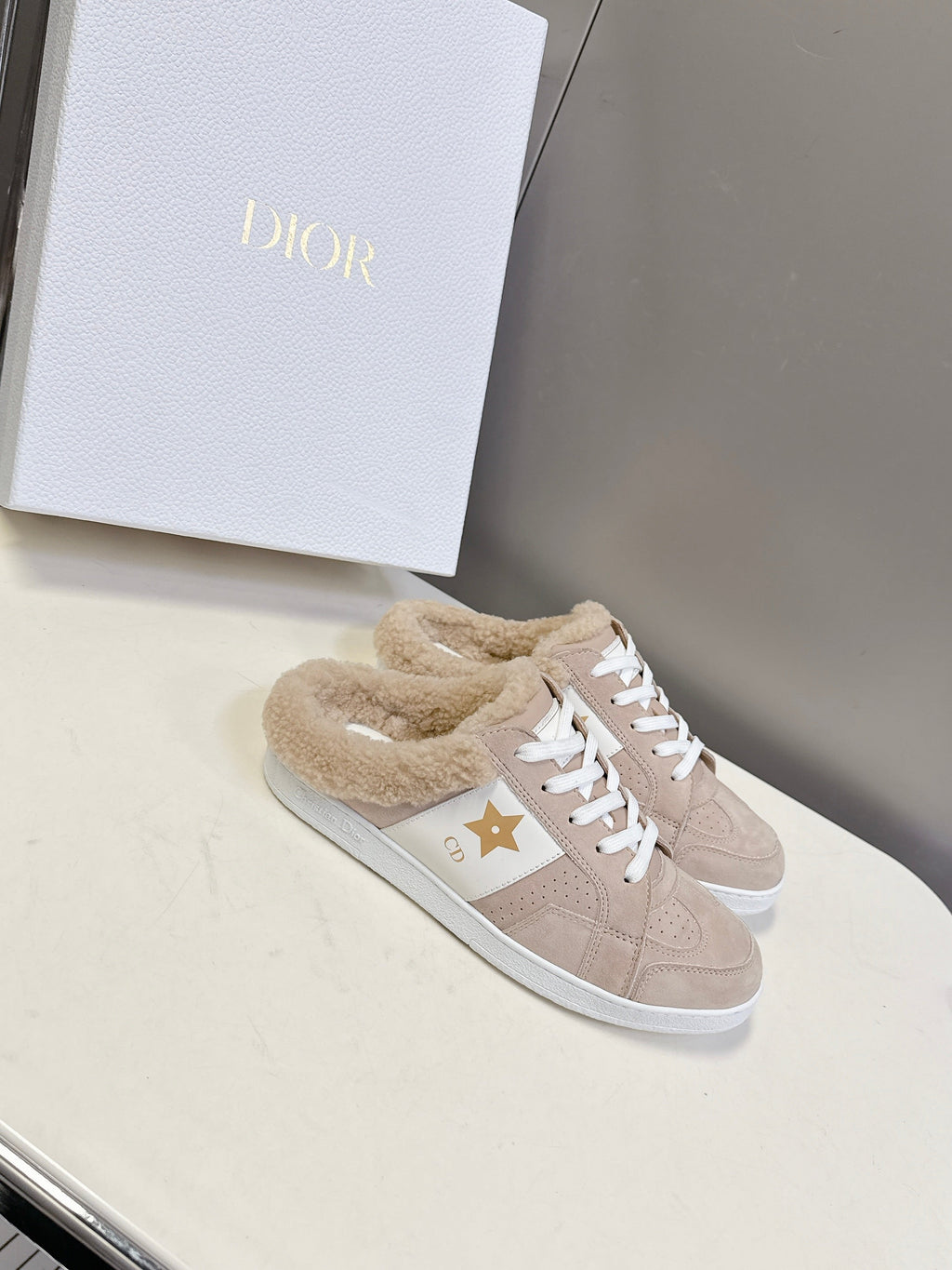 DIOR 25S DIOR STAR SNEAKERS IN NUDE PINK SUEDE AND WOOL