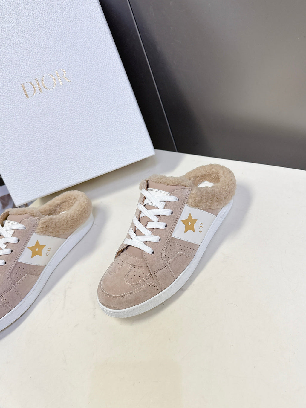 DIOR 25S DIOR STAR SNEAKERS IN NUDE PINK SUEDE AND WOOL