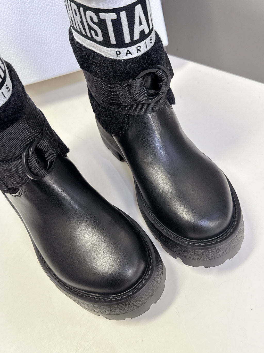 DIOR 25S D-MAJOR ANKLE BOOTS IN BLACK LAMBSKIN AND WOOL