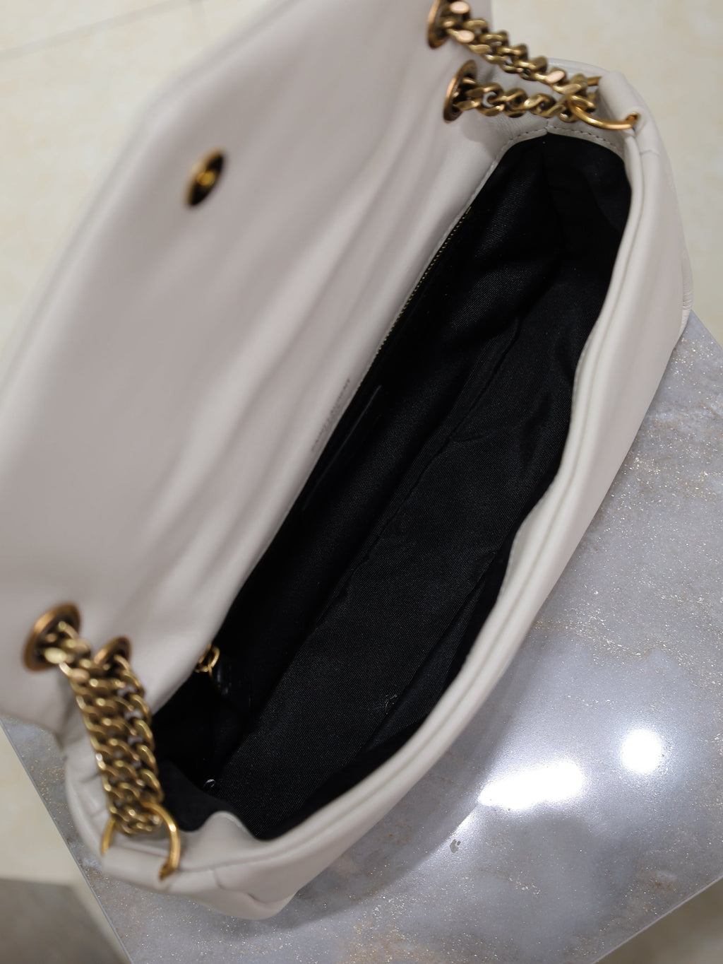 YSL 25S CALYPSO HANDBAG 26 IN IVORY LAMBSKIN GOLD HARDWRE