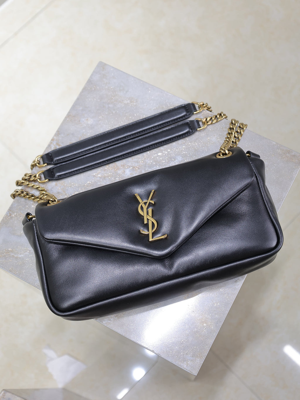 YSL 25S CALYPSO HANDBAG 26 IN BLACK LAMBSKIN GOLD HARDWARE