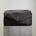 YSL 25S CALYPSO GM 38 IN DARK CHOCOLATE CALFSKIN GOLD HARDWRE