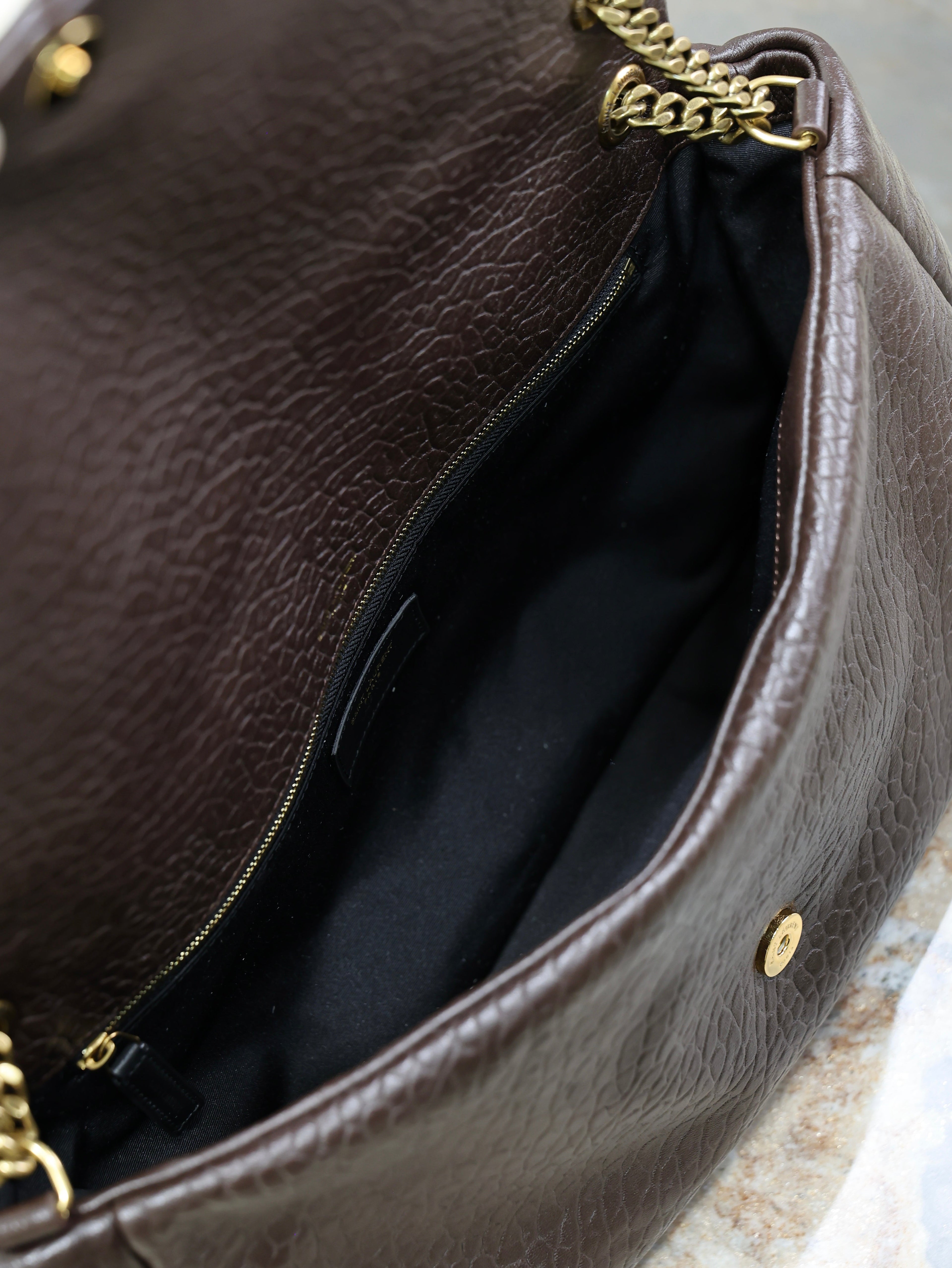 YSL 25S CALYPSO GM 38 IN DARK CHOCOLATE CALFSKIN GOLD HARDWRE