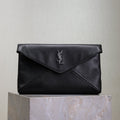 YSL 25S CASSANDRE LARGE ENVELOPE POUCH 29 IN BLACK CALFSKIN GRAY HARDWARE