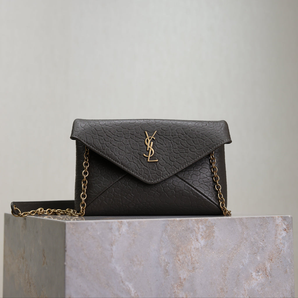 YSL 25S CALYPSO MINI 19 IN CHARCOAL GRAY LAMBSKIN GOLD HARDWARE