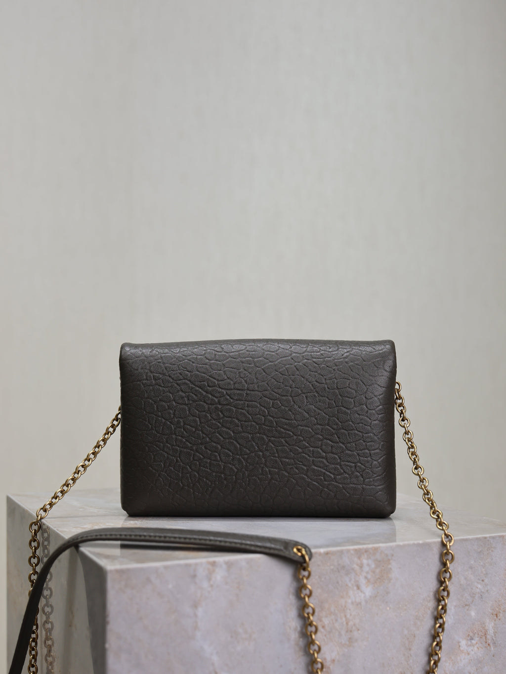 YSL 25S CALYPSO MINI 19 IN CHARCOAL GRAY LAMBSKIN GOLD HARDWARE