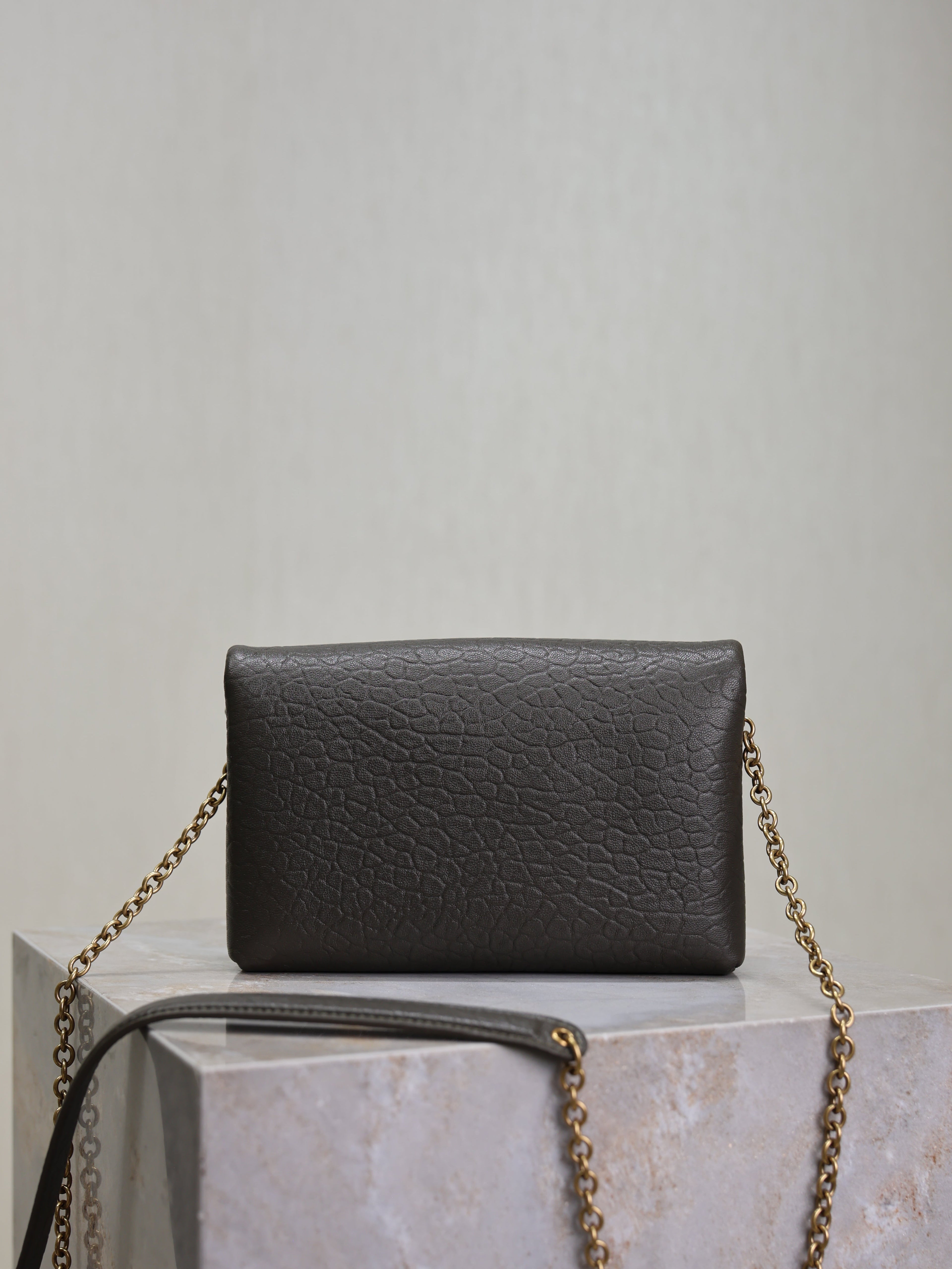 YSL 25S CALYPSO MINI 19 IN CHARCOAL GRAY LAMBSKIN GOLD HARDWARE