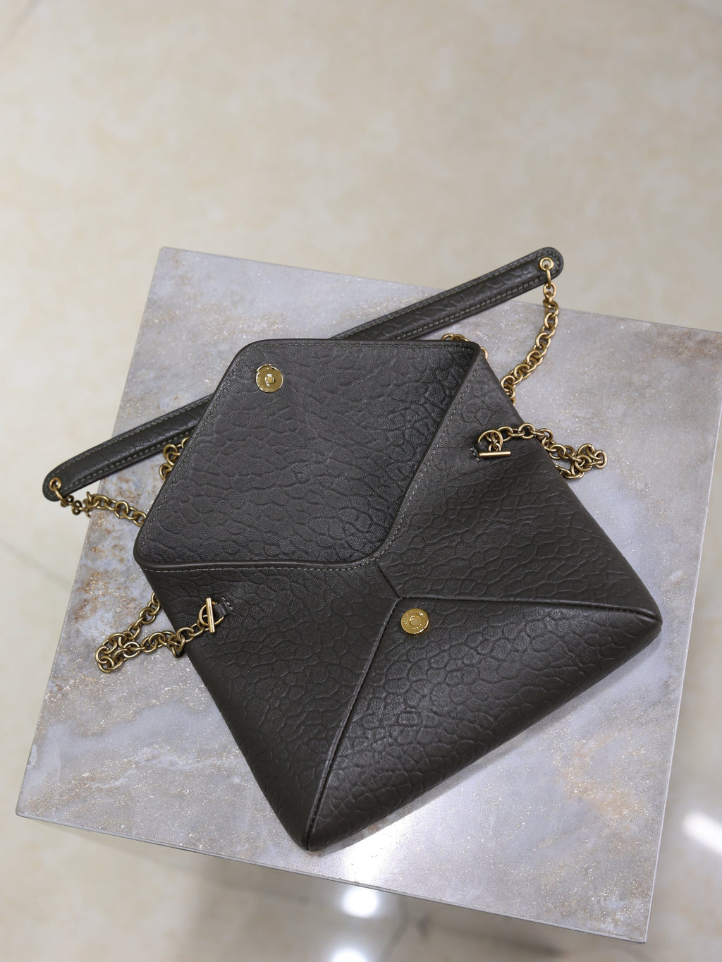 YSL 25S CALYPSO MINI 19 IN CHARCOAL GRAY LAMBSKIN GOLD HARDWARE