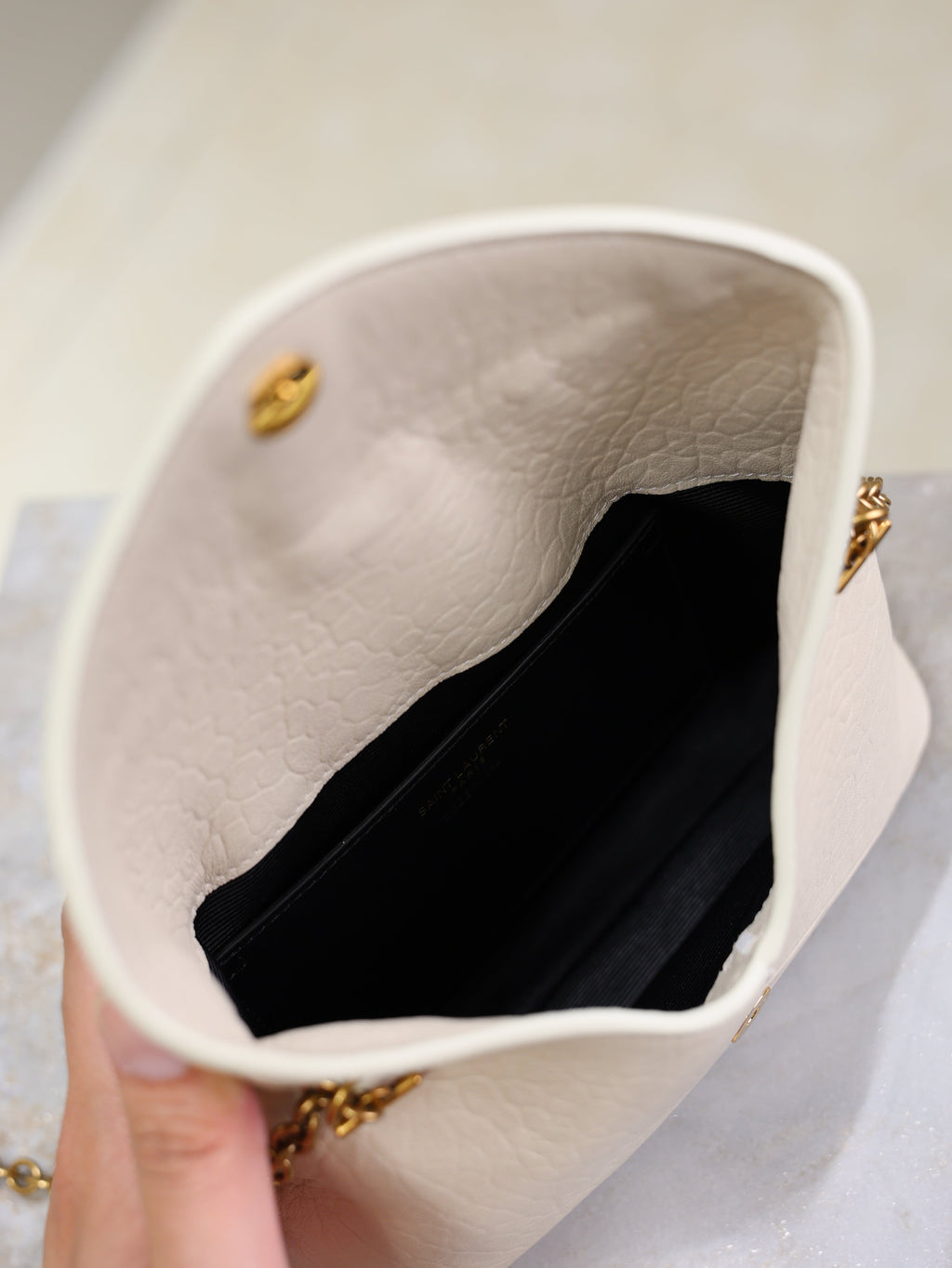 YSL 25S CALYPSO MINI 19 IN BLANC VINTAGE LAMBSKIN GOLD HARDWARE