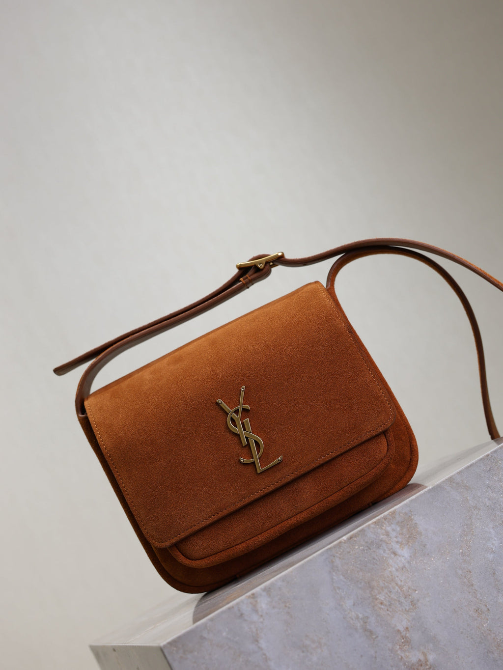 YSL 25S NIKI SATCHEL 22 IN DARK CARAMEL SUEDE GOLD HARDWRE