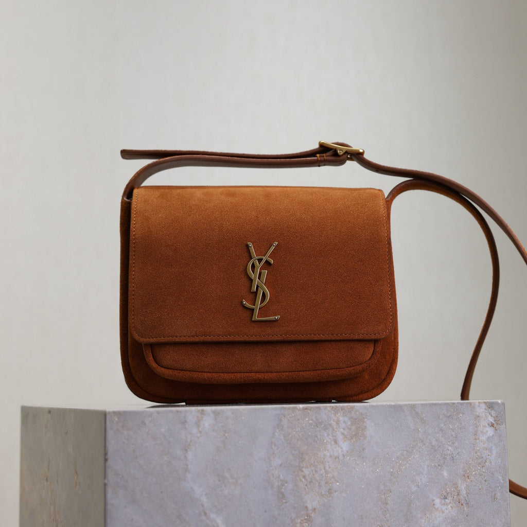 YSL 25S NIKI SATCHEL 22 IN DARK CARAMEL SUEDE GOLD HARDWRE