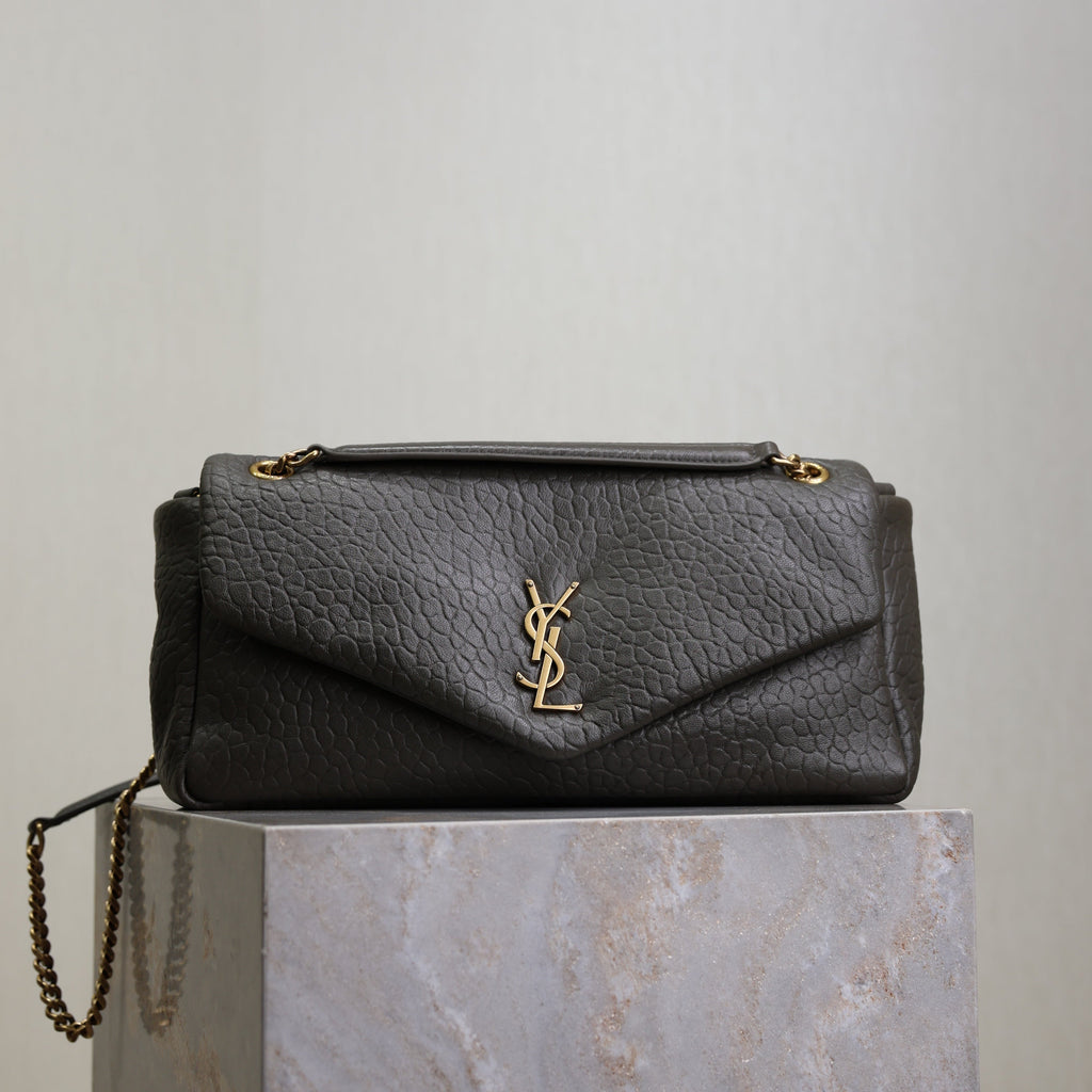 YSL 25S CALYPSO 30 IN DARK OLIVE GRAINED CALFSKIN GOLD HARDWARE