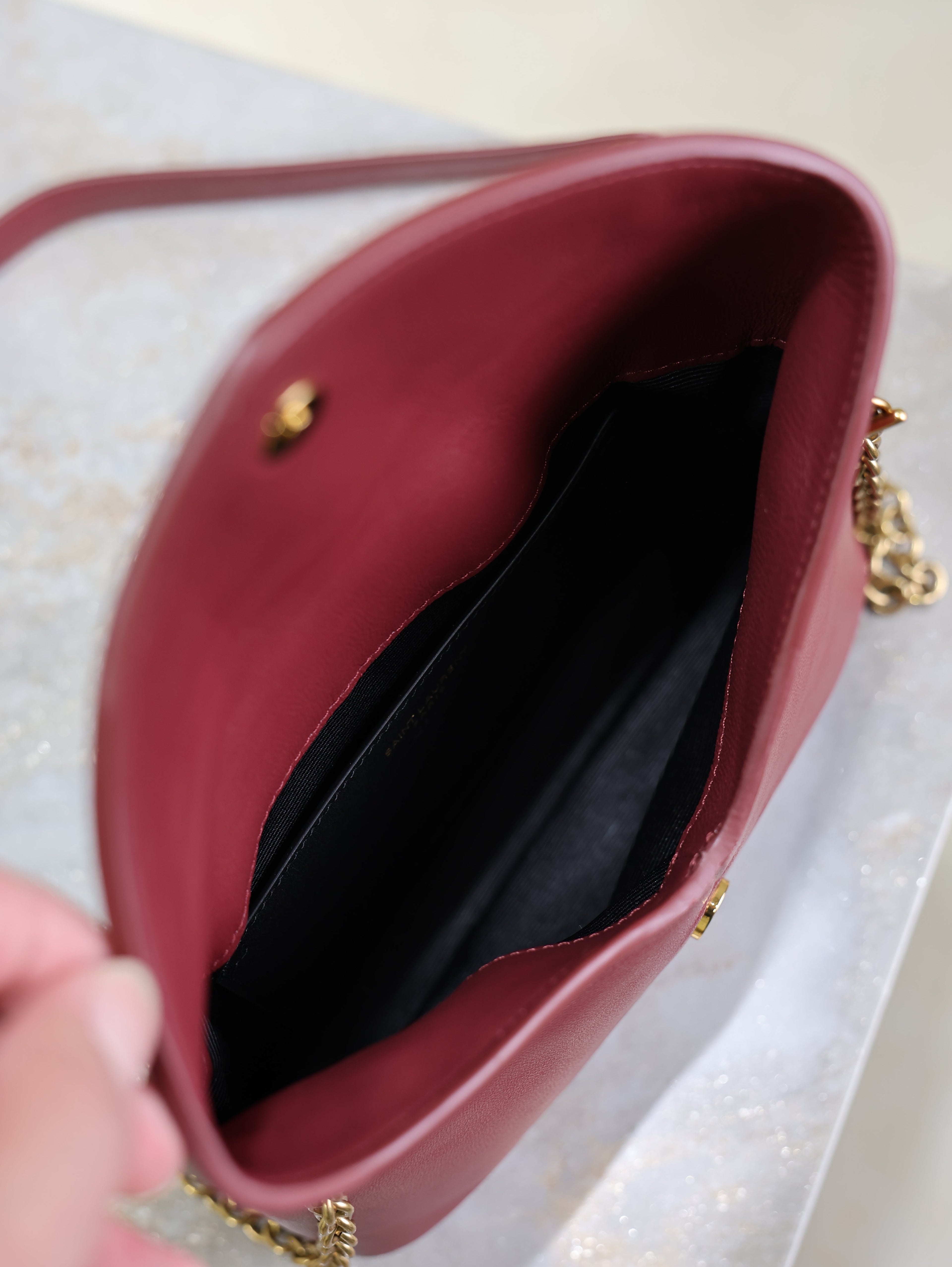 YSL 25S CALYPSO MINI 19 IN BURGUNDY CALFSKIN GOLD HARDWRE