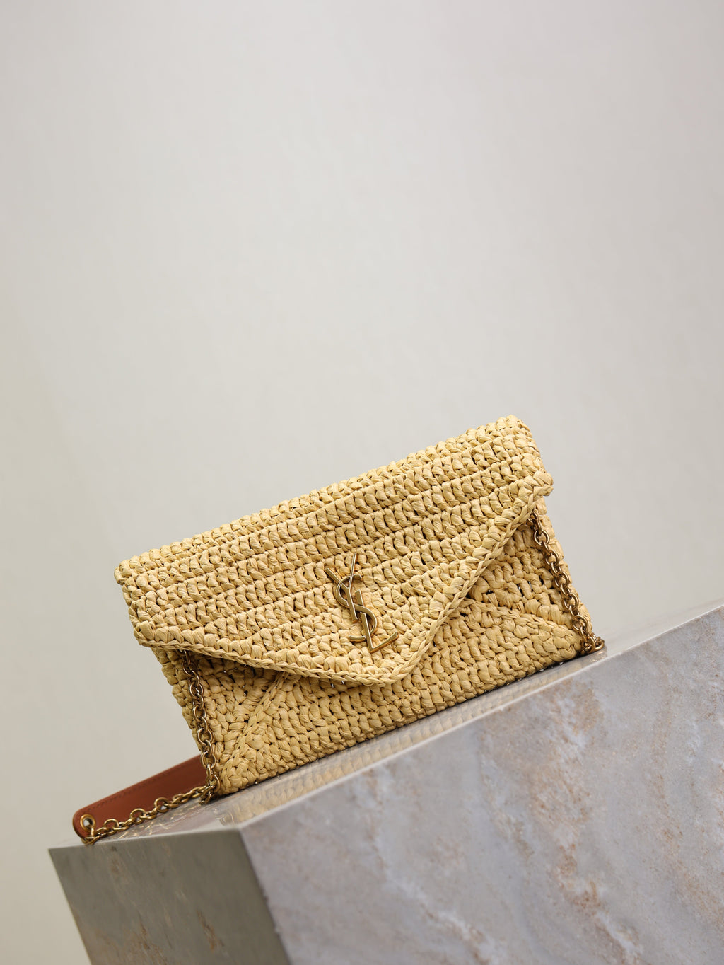 YSL 25S CALYPSO BAG 19 IN NATURAL RAFFIA AND CALFSKIN GOLD HARDWARE