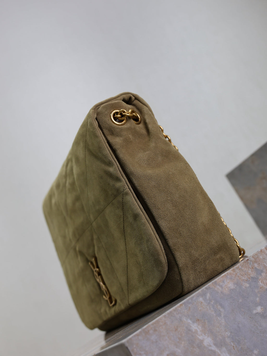 YSL 25S LARGE JAMIE 43 IN MUTED KHAKI SUEDE GOLD HARDWRE