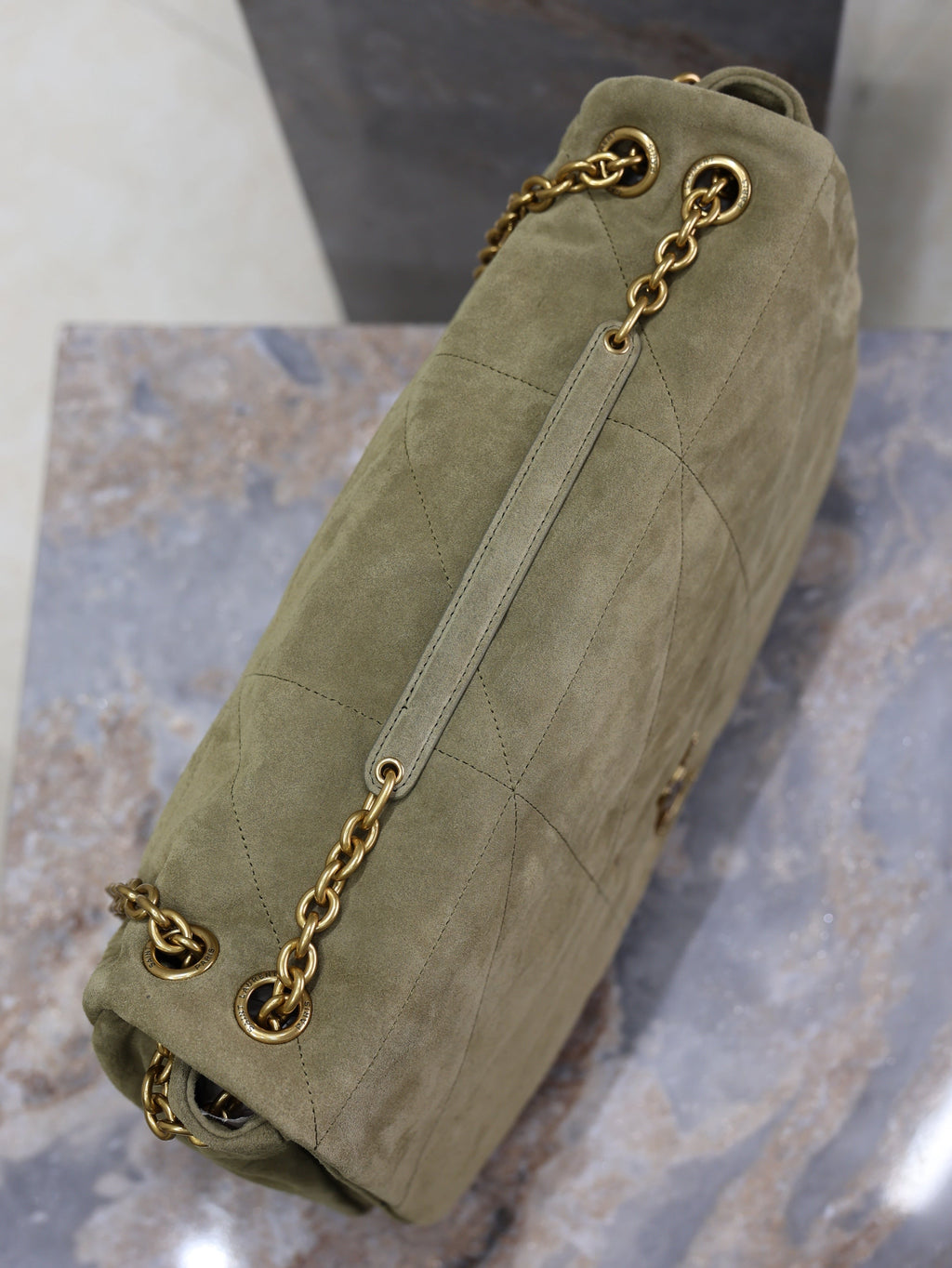 YSL 25S LARGE JAMIE 43 IN MUTED KHAKI SUEDE GOLD HARDWRE