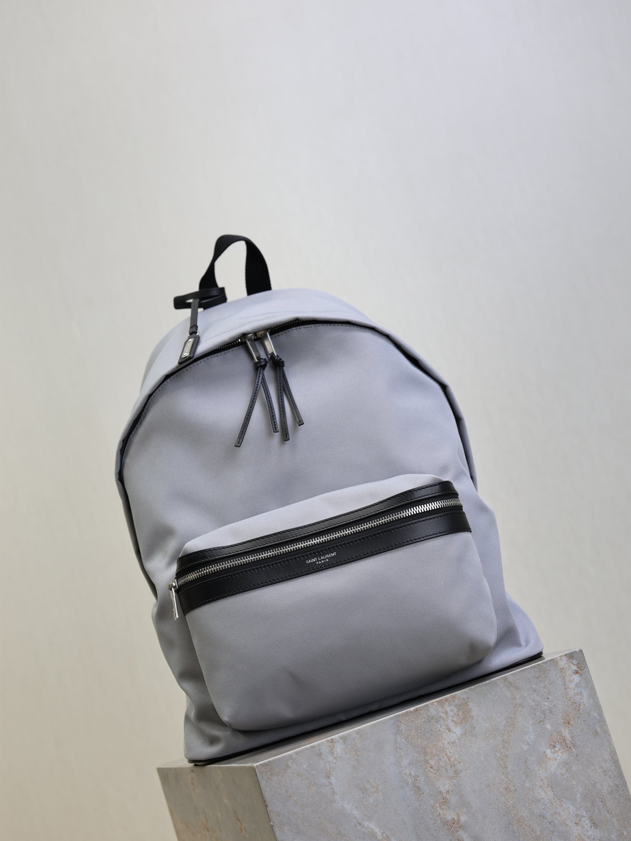 YSL 25S CITY BACKPACK 38 IN SLATE GRAY CANVAS AND CALFSKIN