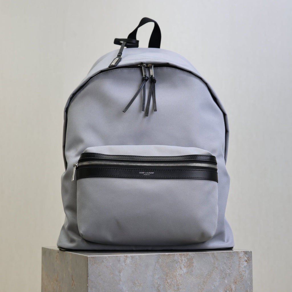 YSL 25S CITY BACKPACK 38 IN SLATE GRAY CANVAS AND CALFSKIN