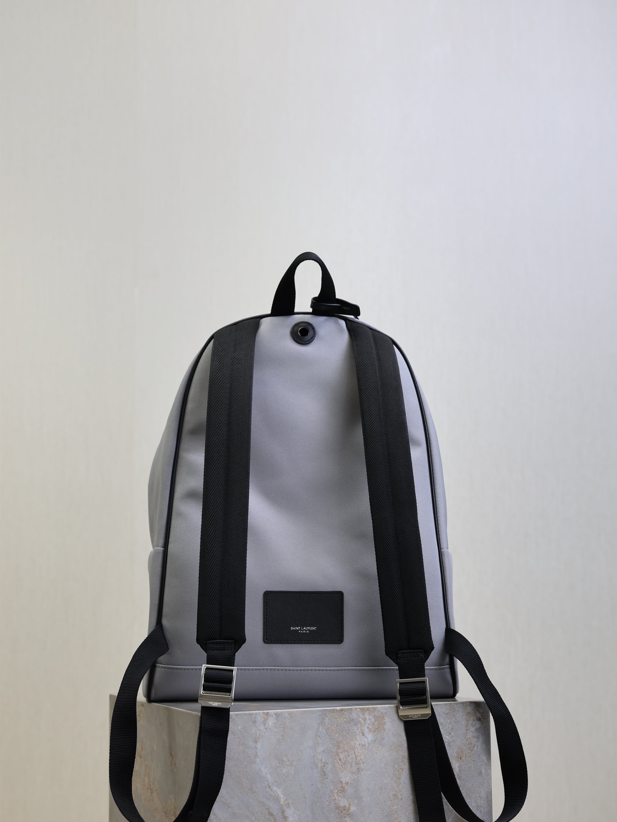 YSL 25S CITY BACKPACK 38 IN SLATE GRAY CANVAS AND CALFSKIN