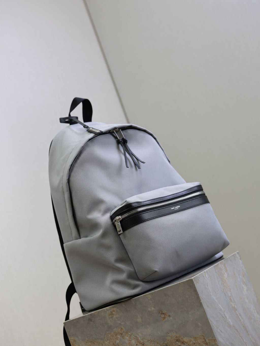 YSL 25S CITY BACKPACK 38 IN SLATE GRAY CANVAS AND CALFSKIN