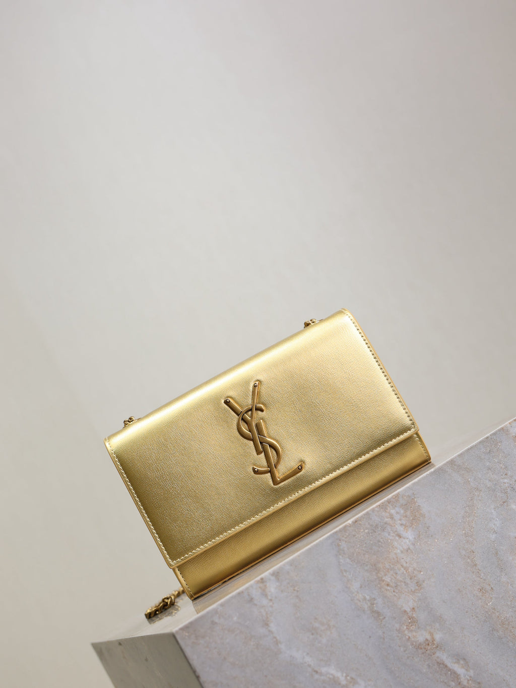 YSL 25S KATE BAG 20 IN GOLD METALLIC CALFSKIN GOLD HARDWARE