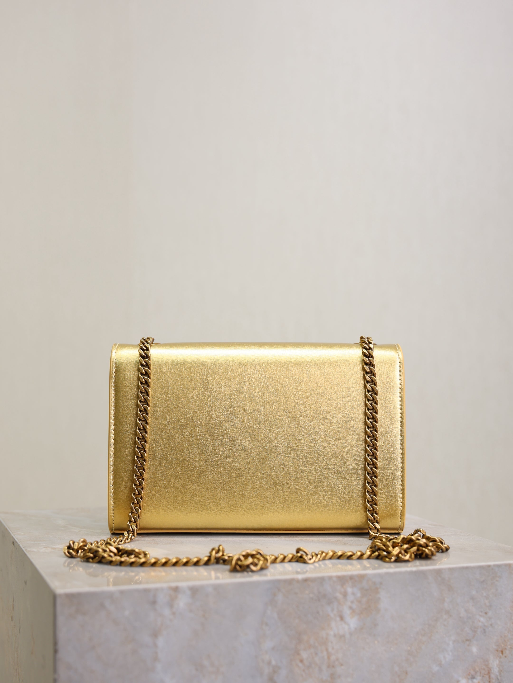 YSL 25S KATE BAG 20 IN GOLD METALLIC CALFSKIN GOLD HARDWARE
