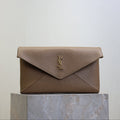 YSL 25S CASSANDRE LARGE ENVELOPE POUCH 29 IN DARK TAUPE CALFSKIN GOLD HARDWRE