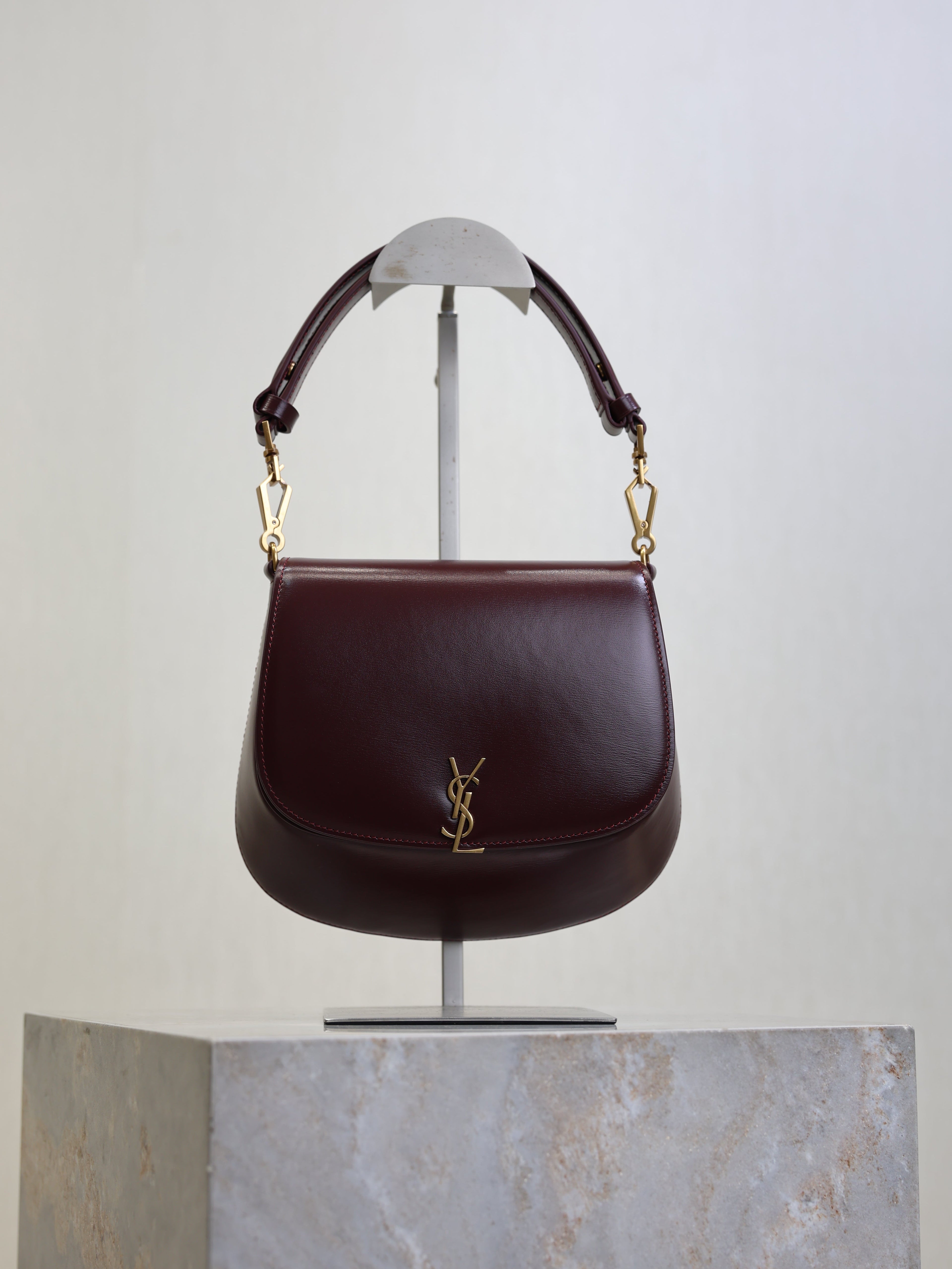 YSL 25S MINI VOLTAIRE 21 IN ROUGE CABERNET CALFSKIN SAINT LAURENT GOLD HARDWARE