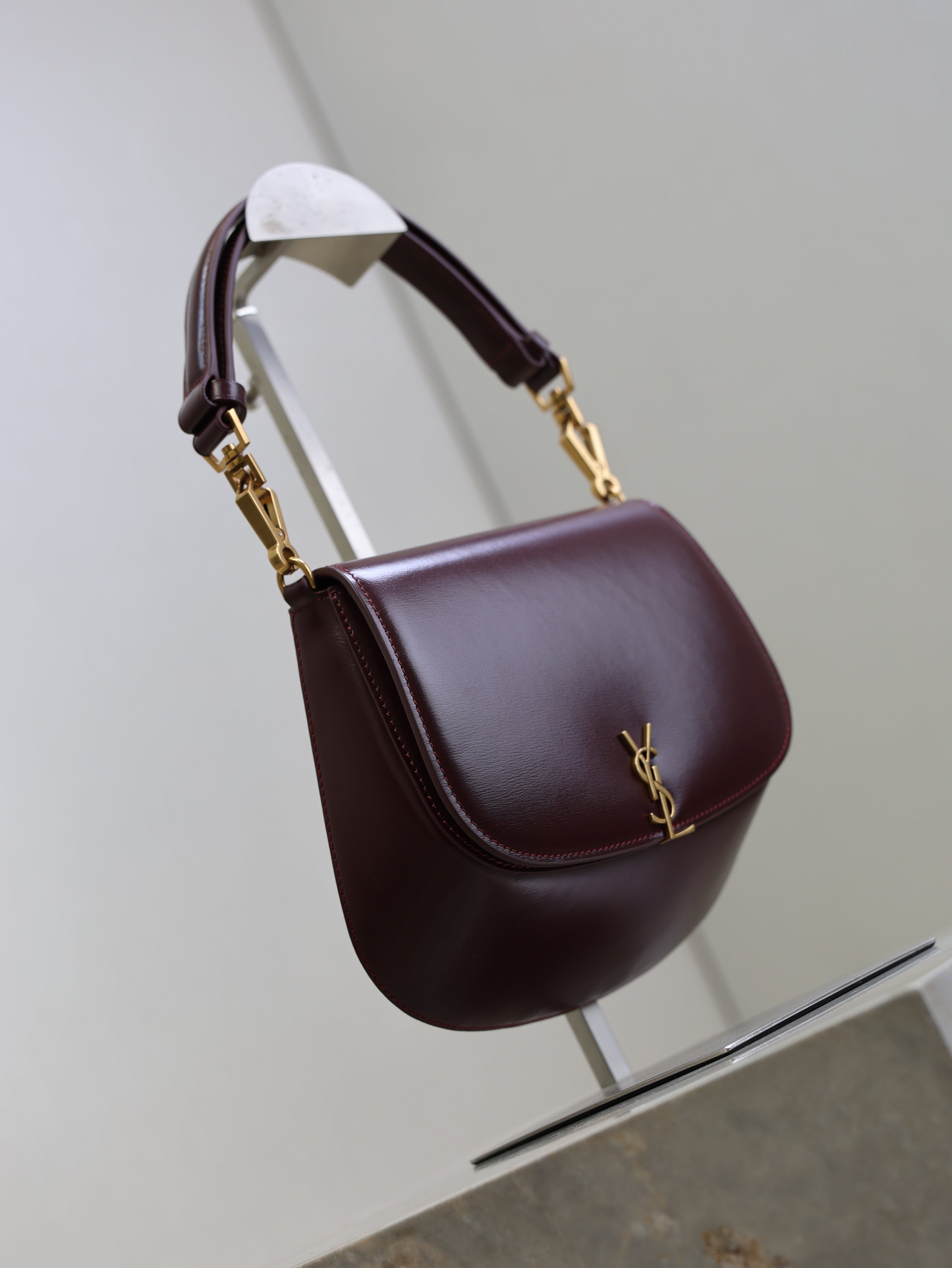 YSL 25S MINI VOLTAIRE 21 IN ROUGE CABERNET CALFSKIN SAINT LAURENT GOLD HARDWARE