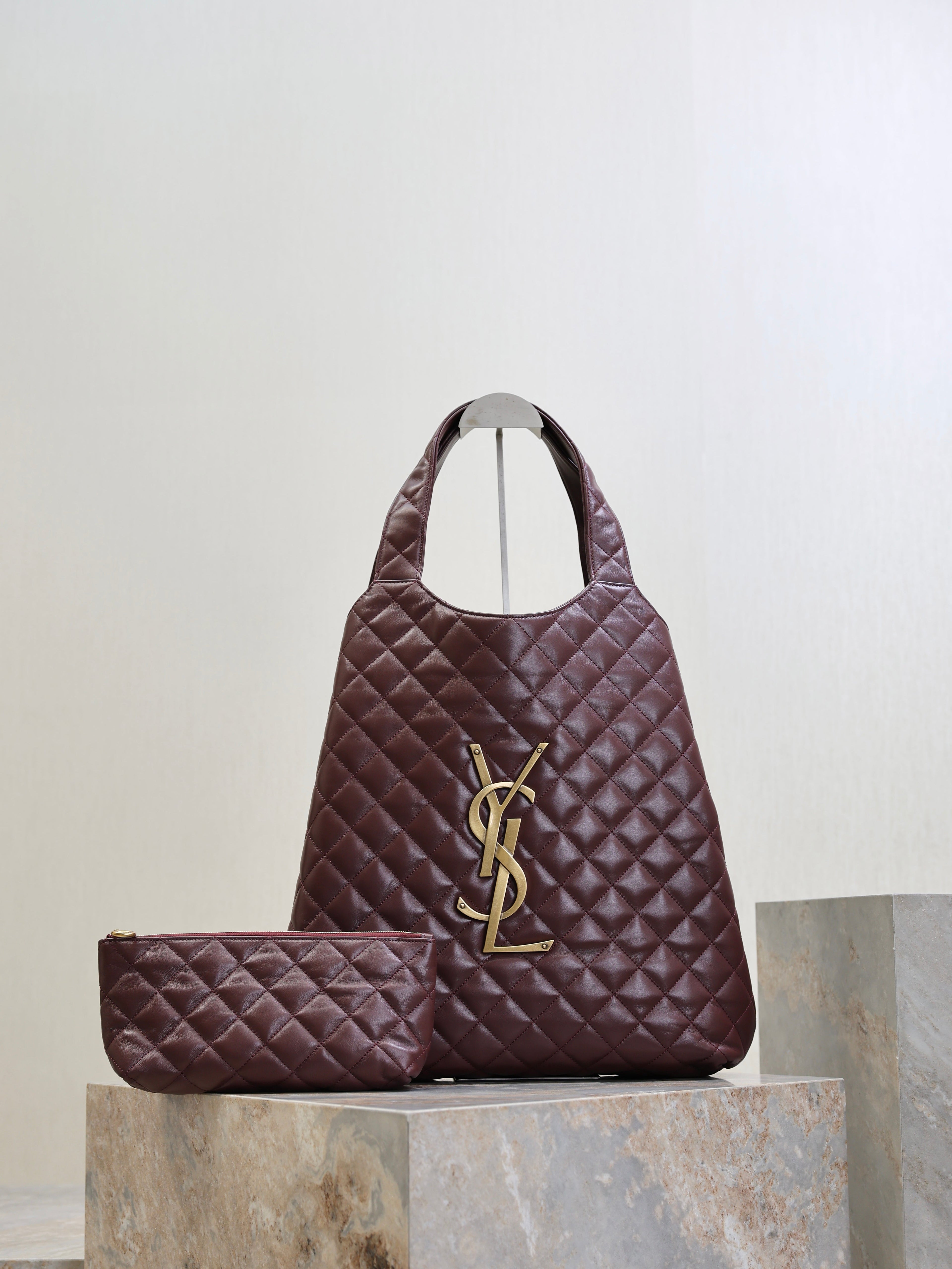 YSL 25S ICARE 27 IN ROUGE CABERNET QUILTED CALFSKIN GOLD HARDWRE