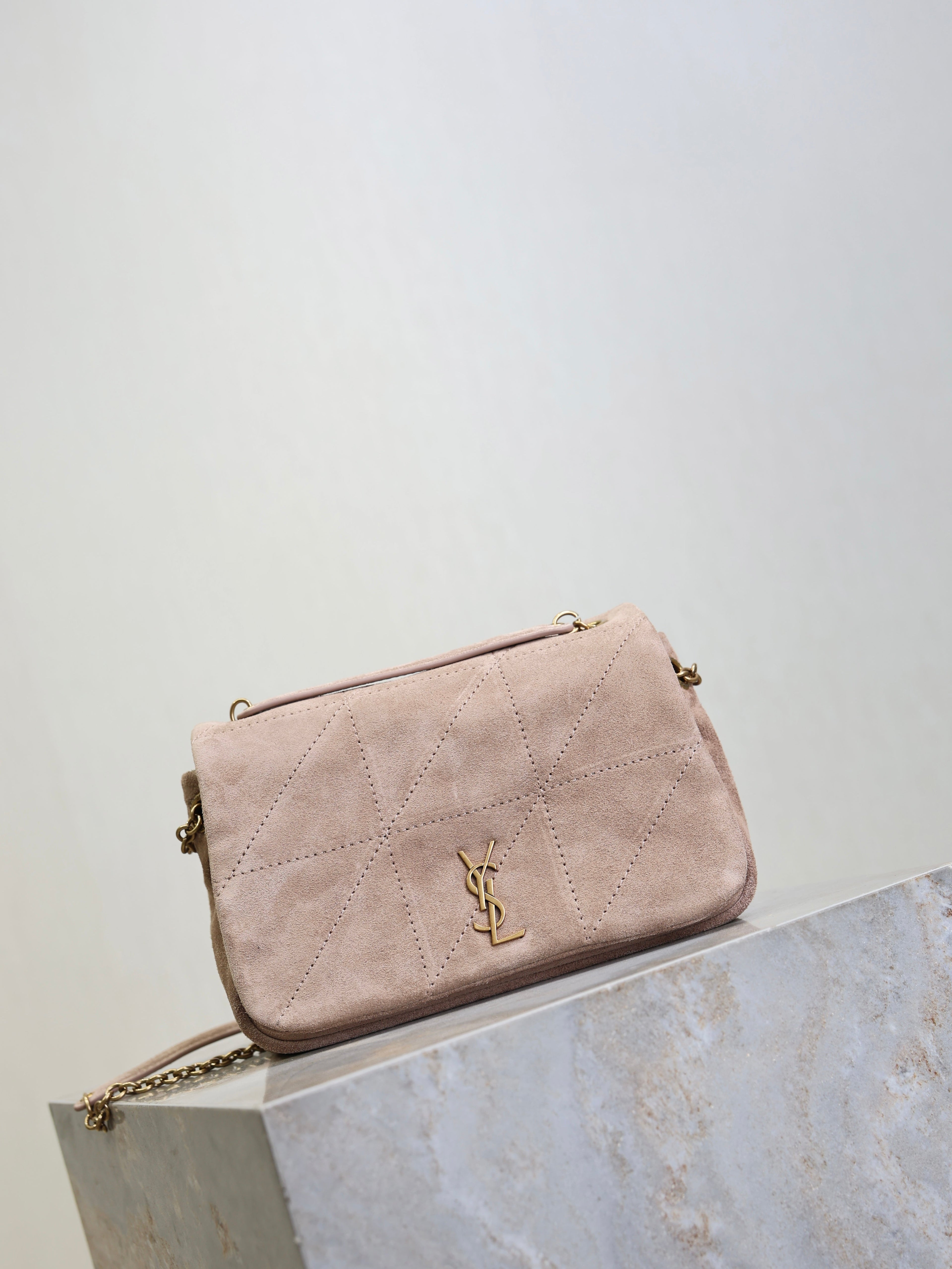 YSL 25S JAMIE 4.3 MINI 20 IN DUSTY ROSE BEIGE SUEDE GOLD HARDWRE